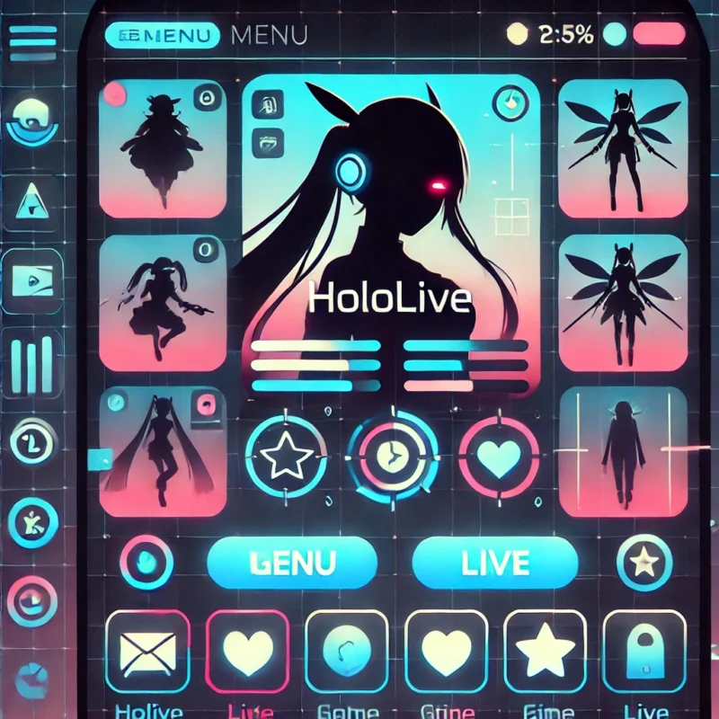 ホロライブのスマホゲームのUIデザイン、メニュー画面風