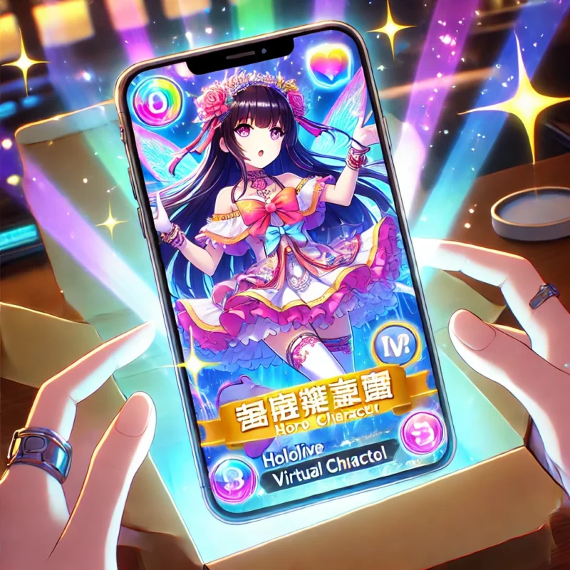 ホロライブのスマホゲームのガチャ演出、キャラクターカードのイメージ